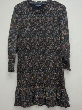 Veronica Beard Dress Black Floral Ruffle Hem Dress